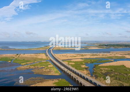 Aerial view of the Mobile Bay bridge Stock Photo