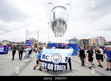 Manchester City fans in Taksim Square, Istanbul, ahead of Saturday's UEFA Champions League Final between Manchester City and Inter Milan. Picture date: Friday June 9, 2023. Stock Photo