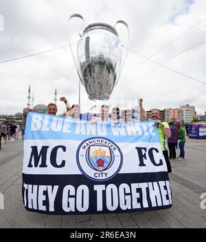 Manchester City fans in Taksim Square, Istanbul, ahead of Saturday's UEFA Champions League Final between Manchester City and Inter Milan. Picture date: Friday June 9, 2023. Stock Photo