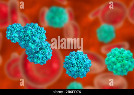 Parvovirus particles, computer illustration. Molecular model showing the structure of the capsid (outer protein coat) of a human parvovirus (family Pa Stock Photo