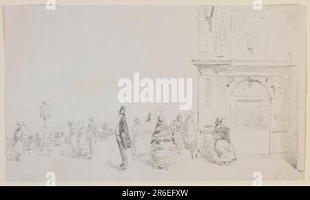 A group of figures on an esplanade. Date: 1857. Origin: United States. Pencil on off-white wove paper. Museum: Freer Gallery of Art and Arthur M. Sackler Gallery. Stock Photo