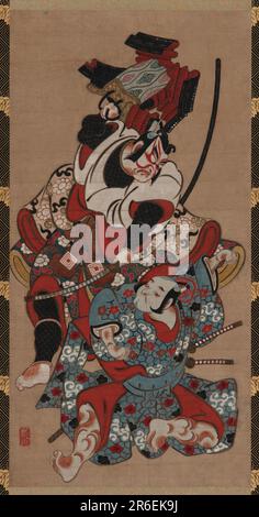 The armor-pulling scene from a Soga play. Origin: Japan. Period: Edo period. Date: 1615-1868. Color on paper. Museum: Freer Gallery of Art and Arthur M. Sackler Gallery. Stock Photo