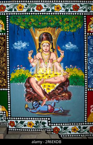 Lord Shiva, murals on a shiva temple ceiling near Pudukkottai, Tamil Nadu, India, Asia Stock Photo