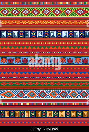 Vector set including ethnic African pattern with multicolored typical elements Stock Vector