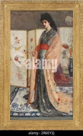 Standing figure of a woman in a kimono, holding a fan. oil on canvas. Date: 1863-1865. Origin: United States. Museum: Freer Gallery of Art and Arthur M. Sackler Gallery. Stock Photo