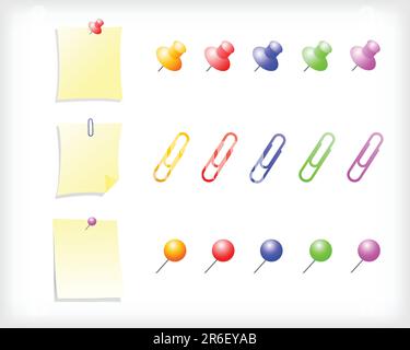 Vector Note Paper With Pins And Clips Stock Vector