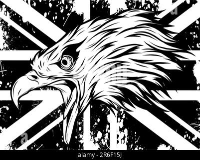 monochrome head eagle on england flag vector illustration Stock Vector