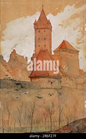 Towers from the City Wall, Nuremberg. Date: 1897. watercolor and pencil on paper mounted on paperboard. Museum: Smithsonian American Art Museum. Stock Photo
