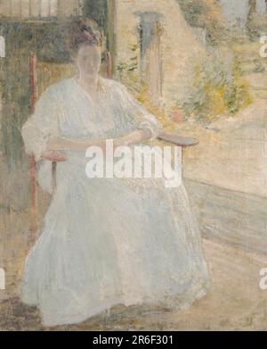 Figure in Sunlight (Artist's Wife). oil on canvas. Date: ca. 1890-1900. Museum: Smithsonian American Art Museum. Martha Scudder. Twachtman. Stock Photo