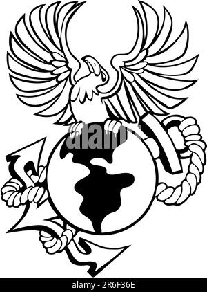 Phoenix bird with globe anchor isolated on a white background. Stock Vector