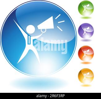 Megaphone businessman crystal icon isolated on a white background. Stock Vector