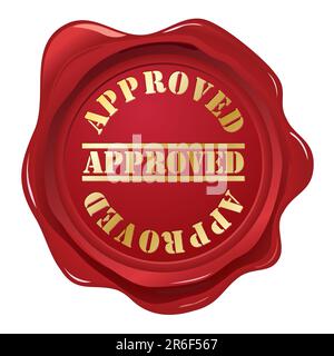 Approved wax seal.  Please check my portfolio for more stationery illustrations. Stock Vector
