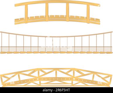 wooden and hanging bridge vector illustrations Stock Vector
