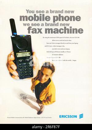 Ericsson GH 388 GSM mobile phone advert in a magazine 1996 Stock Photo