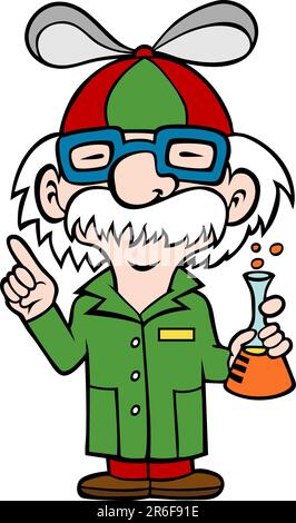 Crazy scientist isolated on a white background. Stock Vector