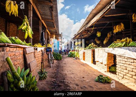 A market street in Mzuzu, Malawi, with bananas for sale Stock Photo