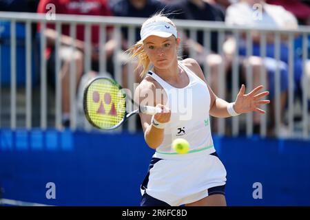 Great Britain's Katie Swan in action against Germany's Tatjana Maria (not pictured) during day five of the 2023 Lexus Surbiton Trophy at Surbiton Racket and Fitness Club, London. Picture date: Friday June 9, 2023. Stock Photo