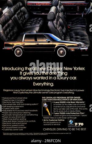 Chrysler New Yorker advert in a Natgeo magazine 1988 Stock Photo