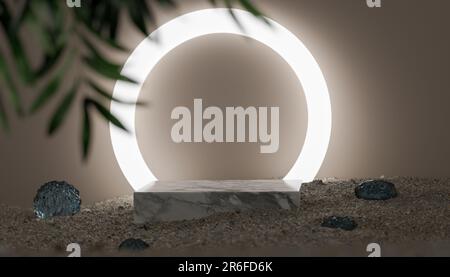 Marble stone plate cosmetic podium. background or abstract empty product display floor platform space and blank rock stage stand, pedestal backdrop wi Stock Photo