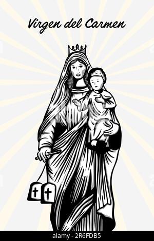 hand drawn virgen del carmen illustration vector design Stock Vector ...