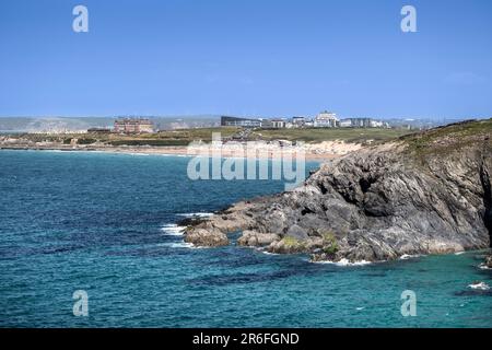 A view over Fistral Bay in Newquay in Cornwall in the UK, Europe Stock Photo