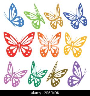 Vector silhouettes of different colorful butterflies, full scalable vector graphic for easy editing and color change, included Eps v8 and 300 dpi JPG Stock Vector