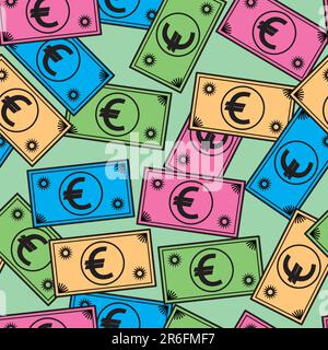 Abstract seamless pattern with euro. Background for your design. Vector illustration. Stock Vector