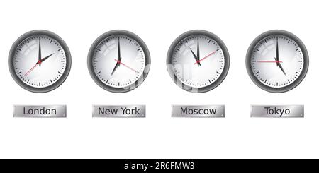 Time zone clocks.  Please check my portfolio for more vector illustrations. Stock Vector