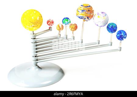 A colorful and lively set of the planets of the Solar System, on a pristine white background Stock Photo