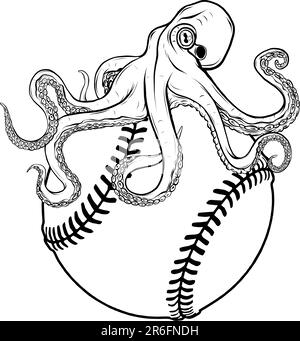 vector illustration of monochrome octopus on Baseball ball Stock Vector