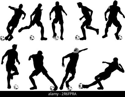 Silhouettes of football players in various poses Stock Vector