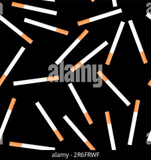 Cigarette seamless on black background - vector Stock Vector