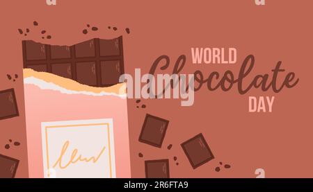 World chocolate day postcard or banner. Hand drawn Happy Chocolate day banner with text. EPS 10 Stock Vector