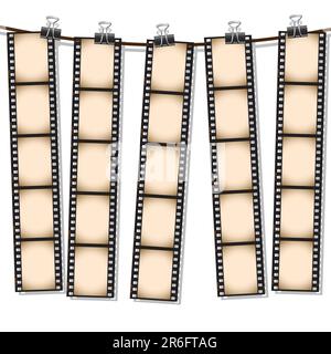 Set of sepia film strips on white background.  Please check my portfolio for more film illustrations. Stock Vector