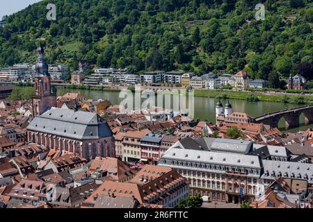 The historical old bridge gate with two towers in Heidelberg. Baden Wuerttemberg, Germany, Europe Stock Photo