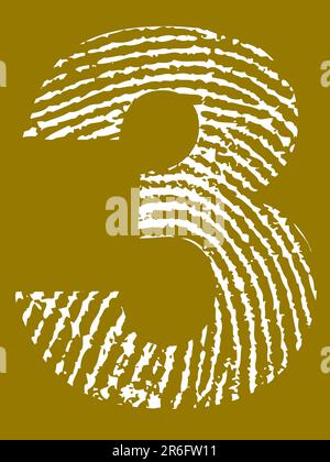 Grunge Fingerprint Alphabet - Number 3 (Highly detailed grunge letter) Stock Vector