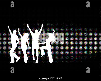 Silhouettes of people dancing on a colourful background Stock Vector