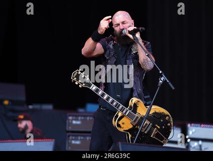 Tim Armstrong of Rancid performs on stage at the Barclaycard