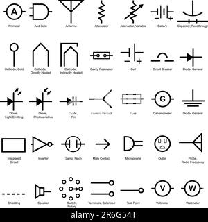 Electrical symbol icon set isolated on a white background. Stock Vector