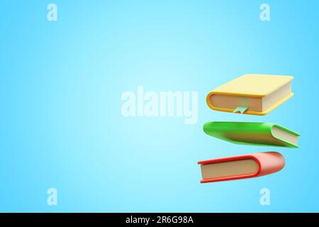 Stack of books in flight isolated on blue background.3d rendering Stock Photo