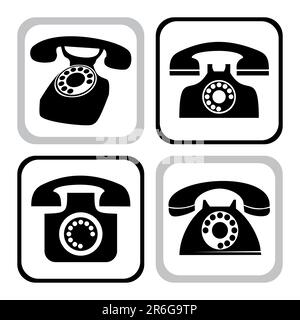 Collection of classic black desk phone silhouettes or icons, web elements, vector illustration. File contains eps 8 and hi res jpeg. Stock Vector