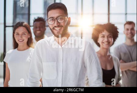 Successful company with happy workers. employees group team portrait Stock Photo