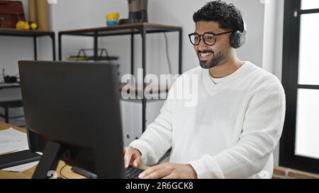 African american man business worker having video call at office Stock Photo