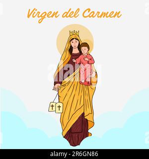 hand drawn virgen del carmen illustration vector design Stock Vector ...