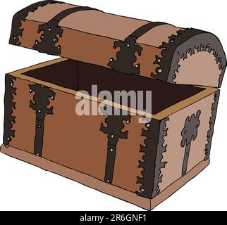 Empty brown wooden treasure chest. Vector illustration Stock Vector