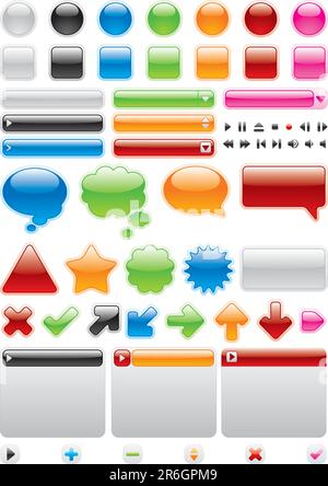 Collection of brightly colored, glossy web elements, paths mask Stock Vector