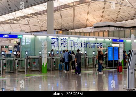 Departure Gates, Hong Kong International Airport , Hong Kong, China. Stock Photo