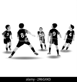 Soccer players silhouettes on a white background. Vector illustration. Stock Photo
