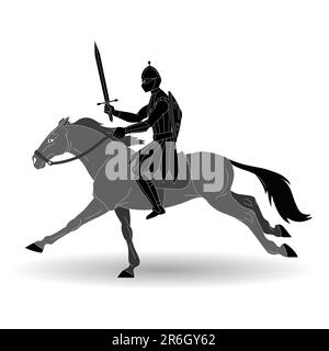 Riding Knight with sword on horse back Stock Photo