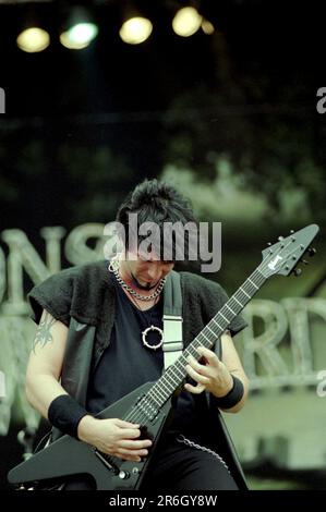 Milan Monza Italy 2000-06-10 : Ritchie Wilkinson guitarist of Demons & Wizards at the Gods Of Metal at the Brianteo stadium Stock Photo